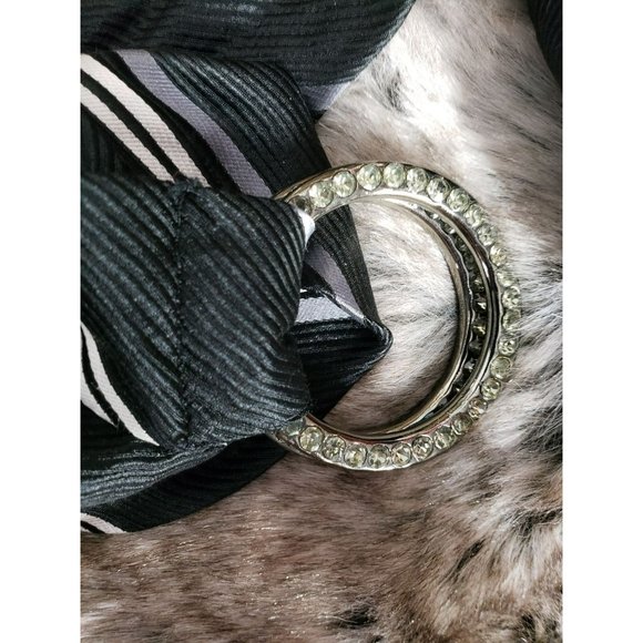 EXPRESS SIZE Small Silk 1.5 INCH WIDE BELT BLACK & WHITE STRIPE WOMEN'S‎ - Picture 5 of 5